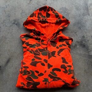 Vintage 90s Duck Camo Full Zip Hoodie Orange Thermal Waffle Light USA

L